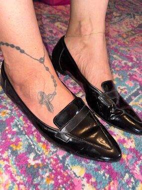 Neiman Marcus Black Patent Pointed-Toe Loafers